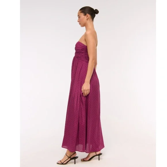 NWT Abercrombie & Fitch Strapless Cutout Maxi Dress in Plum Dot, Size MP - Picture 3 of 13
